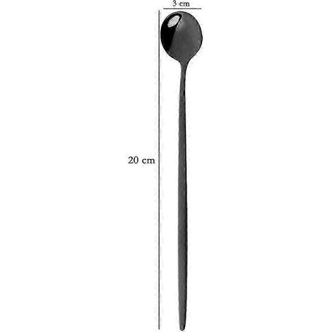 Ensemble de 4 cuillères à glace, dessert et thé en acier inoxydable à long manche (20 cm), cuillères à café colorées, couverts de cuisine, AFLblack (1/5)