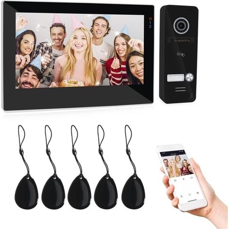 Caméra de sécurité sans fil avec sonnette vidéo TUYA WiFi interphone vidéo interphone 7 pouces 1080P moniteur à écran tactile avec application caméra filaire/déverrouillage de carte magnétique Install (1/5)