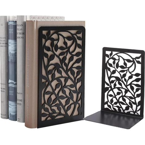 Paire de serre-livres métal noir lierre pour un rangement sécurisé des livres, CDs dans les bureaux, maisons, écoles (1/4)