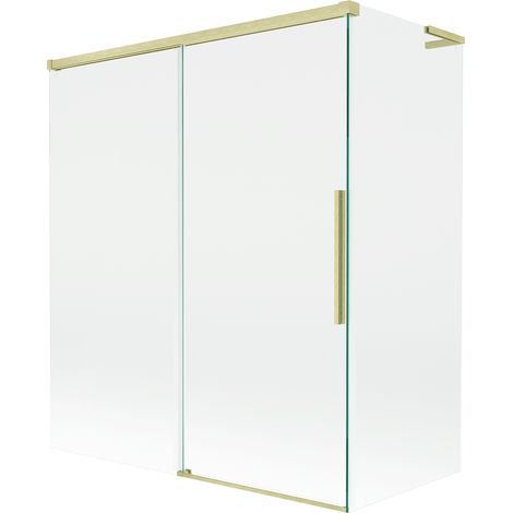Mexen Rox L mampara de ducha de 2 hojas correderas 140 + 70 x 150 cm, transparente, dorado cepillado - 8C9L-140-070-55-00