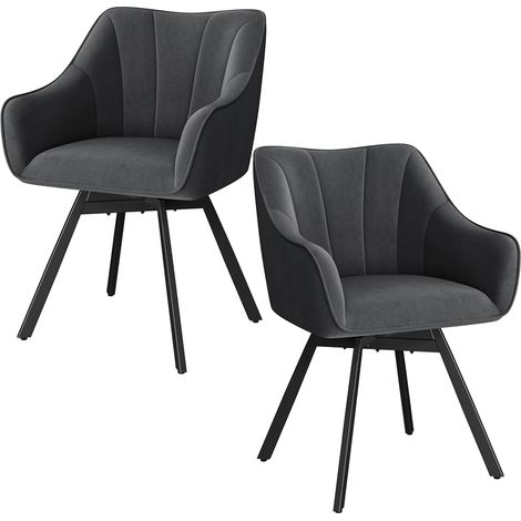 Yaheetech Set di 2 Sedie Sala da Pranzo in Velluto, Sedie Imbottite da Cucina con Braccioli e Schienale, Poltrone da Salotto con Gambe in Metallo, per Sala da Pranzo, Soggiorno, Cucina (Grigio Scuro) (1/5)