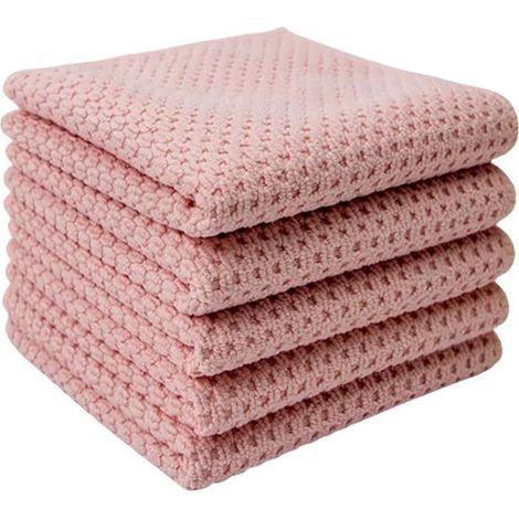 5 paños de limpieza de microfibra - Reutilizables - Absorbentes - 30 x 30 cm - Sin pelusa - Aptos para coche, cocina y hogar - Rosa (1/5)