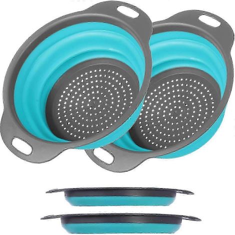 Lot de 2 passoires rondes en silicone pour la cuisine, compatibles avec différents accessoires de marques et munies de poignées. (1/5)