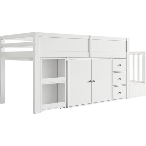 Lit mezzanine enfant multifonction en MDF blanc 90 x 200 avec bureau et rangements (1/5)