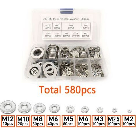 Rondelles plates en acier inoxydable 580 – M2-M12 pour joints d'étanchéité – Résistantes à la corrosion – Kit (1/5)