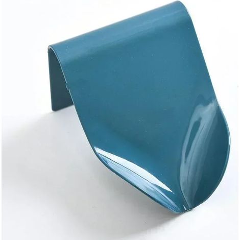 Porte-savon mural bleu avec boîte de rangement et égouttoir intégré, adhésif pour salle de bain et douche. (1/5)