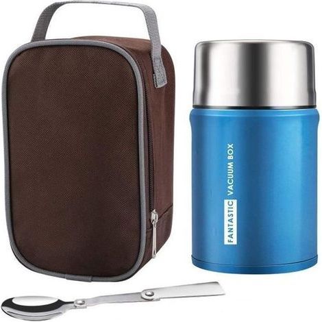 Isolierte Lebensmittelbehälter, auslaufsichere 750-ml-Thermoskanne mit klappbarem Edelstahllöffel und Beutel, Behälter (1/4)
