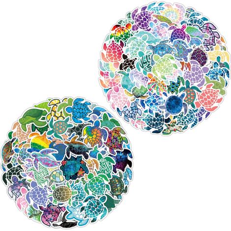 Sticker Tortue De Mer - Vinyle Imperméable Auto-Adhésif - Pour Ordinateur Portable, Valise, Skateboard, Voiture - Lot De 100 Pièces (1/5)