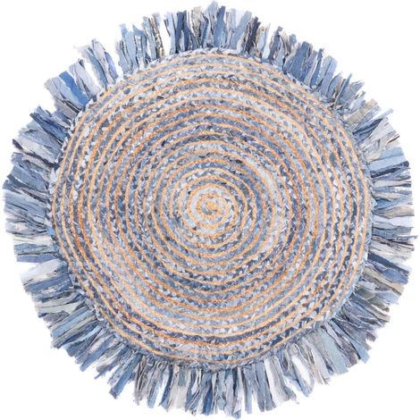Tapis en jute Tapis Epperson - 120x120cm, Round - 100% Jute - Tissé main - Bleu (1/5)