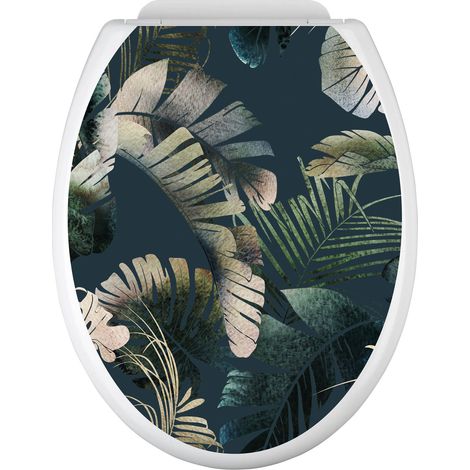 Stickers Abattant WC - Feuilles tropicales - 35x43 cm - Adhésif BRILLANT (1/2)