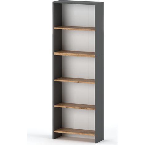 Büro-Bücherregal Wotan, graue Eiche, 60 cm, 5 Ablagen, Loft-Spielzeugregal