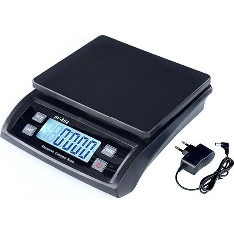 Balance de précision pour colis jusqu'à 30 kg, idéale pour l'expédition et l'entreposage, unités : kg/lb/oz, écran LCD rétroéclairé, fonctions tare et PCS, adaptateur secteur inclus. (1/4)