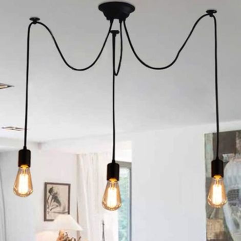 Rétro industrielle Lustre Suspension 3x E27 Lampes 1.2M réglable plafonnier vintage Edison lamps DIY araignée au plafond Lampes (1/4)