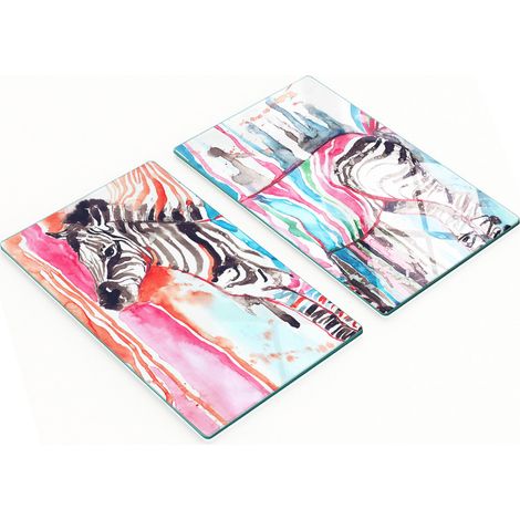 Planches de service en verre pour la cuisine, décorées de motifs zèbres colorés, 2 x 30 x 52 cm (1/5)