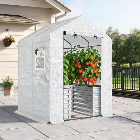 Serre de jardin coloris blanc en pE acier 141 x 141 x 190 cm (1/5)