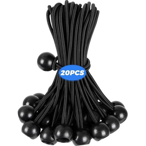 Tendeurs élastiques avec Boule Tendeur bâche Sandow Elastique pour Bâches Tentes de Camping Auvents Bannières Pavillon Rideaux Harnais D’Extension,Support de Bâche(15CM,20PCS) (1/5)