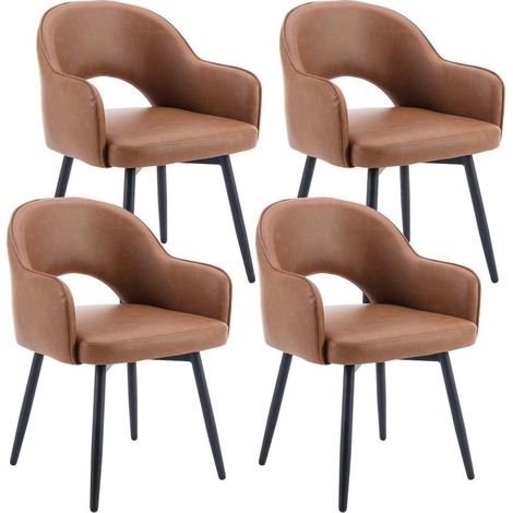 4er Set Esszimmerstühle Kunstleder 360° drehbar mit Armlehnen Braun (1/5)