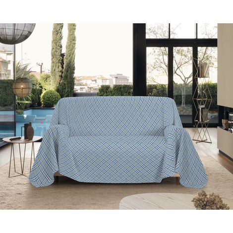 Telo Arredo Made in Italy in Cotone Grandfoulard Copritutto Copridivano Copriletto-Teli Sofà Arredatutto-Drappeggio-Arazzo-Copridivano Grand Foulard Letto Singolo - Scotty Azzurro (1/4)