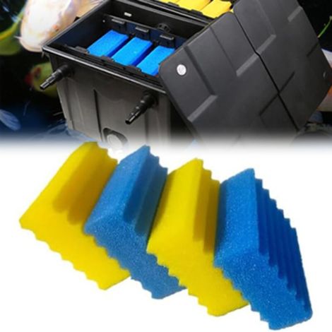 [JAMAIS UTILISÉ] 4 Pièce CBF350 Éponges filtrantes de bassin – Mousse de filtration biologique efficace, nettoyage et remplacement faciles, éponges fines bleues grossières et jaunes pour filtre de bas (1/4)