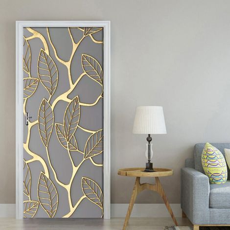 Türsticker mit 3D-Effekt und Goldlinie (77 x 200 cm), PVC-Wandsticker für den Innenbereich zur Wanddekoration in Wohnzimmer, Küche, Schlafzimmer, Badezimmer, Tapete