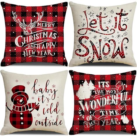 Set di 4 federe per cuscini natalizi 45  45 cm, federa quadrata con cerniera invisibile per divano, camera da letto, soggiorno, decorazione per la casa, rosso, 18" (1/5)