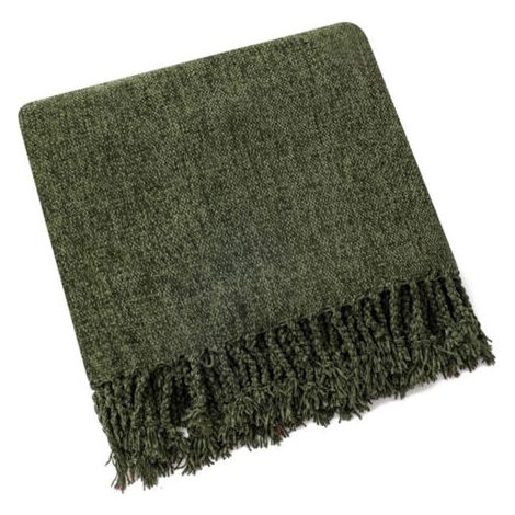 Couverture en chenille douce, style bohème, idéale pour un canapé, un fauteuil ou un lit, vert olive, 127 x 152 cm