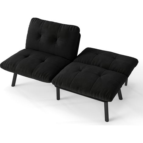 Canapé-lit moderne pliable noir - Futon 2 places avec fonction sommeil, canapé convertible compact pour invités (1/5)