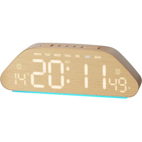 Réveil LED avec affichage numérique indiquant l'heure, la date, la température, veilleuse à intensité variable pour enfants et personnes âgées (B jaune) (1/5)