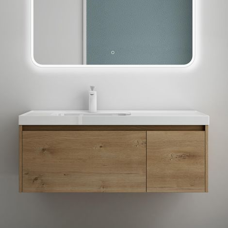 Mai & Mai Badmöbelset Badezimmermöbel Kerneiche Waschbeckenunterschrank 100 cm mit Waschschbecken aus Mineralguss Salerno (1/5)