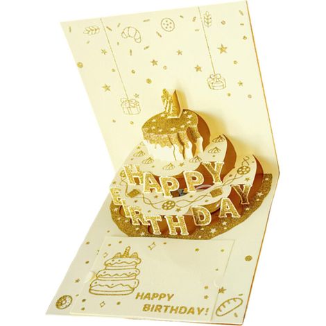 Tarjeta de cumpleaños 3D con sobre - Pastel estrellado dorado D