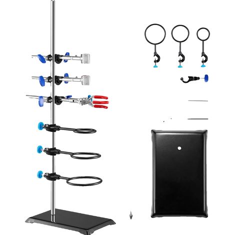 Support de laboratoire, 60 cm de hauteur, 21 cm de taille de base, 1,67 kg de poids, pinces réglables, anneaux de rétention (1/5)