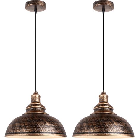 2PCS Retro Lámparas De Colgar Vintage 300MM (Bronce)Lámpara De Techo De Hierro Iluminación E27 Decoración Para Sala De Estar Restaurante Cocina Bar (1/7)