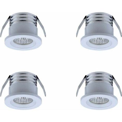 Set di 4 mini faretti LED da incasso, 3W, luce calda, 3000K, in alluminio e vetro, angolo del fascio luminoso 20-30°, IP22 per uso interno. (1/3)