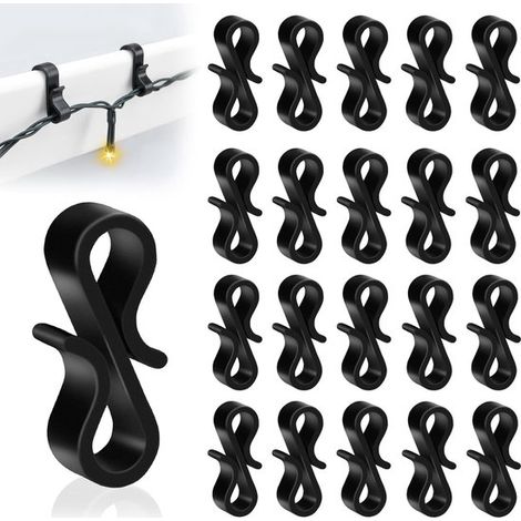 100 Mini-Dachrinnenhaken zum Aufhängen von Weihnachtslichtern, Lichterketten, Clips zur Befestigung an Dachschindeln und Bäumen, Schwarz (1/5)