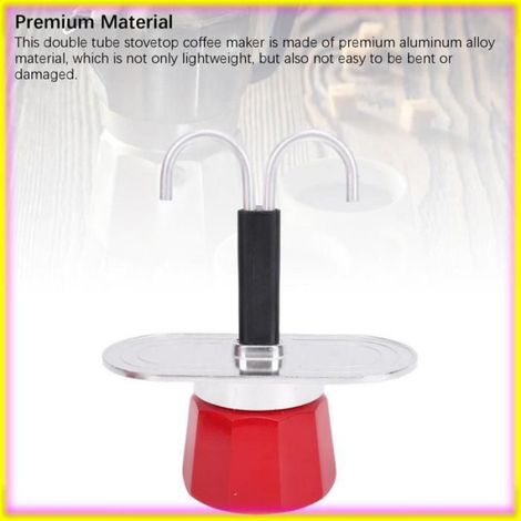 Cafetière à double tube sur cuisinière, cafetière légère de 2 tasses en alliage d'aluminium rouge pour le brassage à la maison en (1/4)