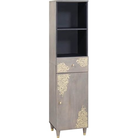 Badezimmerschrank Grau 38 x 33 x 160 cm Massivholz Mango