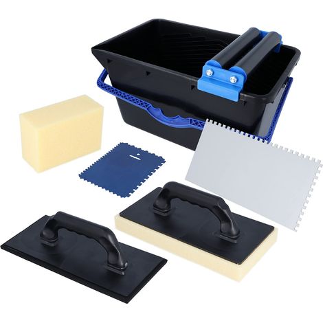 HELPMATE - Set lavaggio piastrelle 7 pz. secchio 18l, doppio rullo, tavoletta lavapiastrelle, pannello stuccatore, frattazzo e spugna - Utensili piastrellisti da pulizia per lavori di piastrellatura