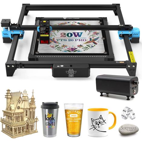 Twotrees TTS-20 PRO Lasergravierer 20 W Laserleistung, Laserschneider mit Wabenlaserbett und Luftunterstützungssatz, zu 95 % vormontierte Lasergravurmaschine (1/5)