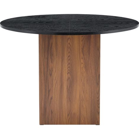 Mesa de comedor redonda de MDF con estantes, negro y nogal, 100 cm, 2-4 personas (1/5)