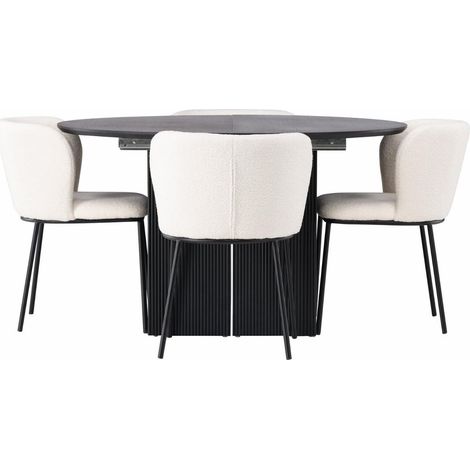 Matilda ensemble pour salle à manger table à manger avec rallonge noir 4 chaises bouclé blanc. (1/3)