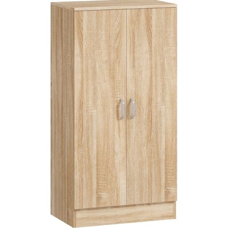 Zapatero con 2 puertas, 6 estantes ajustables y cierre suave, para 14 pares, color madera natural (1/4)
