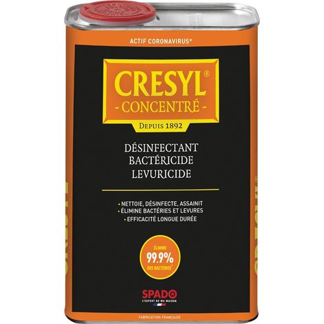 Nettoyant désinfectant CRESYL 1L – Élimine 99,9% des bactéries – Pour caves et garages – Formule avec amérisant – Spado