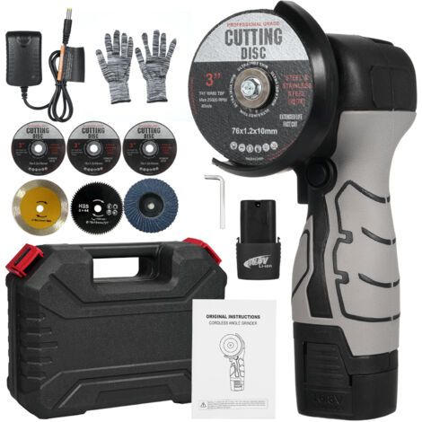 Mini Meuleuse Sans Fil, 76MM Mini Disqueuse Sans Fil, Meuleuse D'angle Sans Fil avec Chargeur et 2 Batteries 2000 mAh, 7000 RPM, 6 Disques de Coupe pour Couper, Polir et Poncer (1/5)
