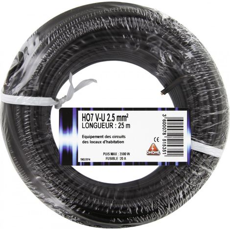 Cable eléctrico H07 V-u 2,5 mm² 25 metros negro