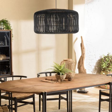SIXTINE - Suspension 'seau' 76x76cm en bois de teck et rotin noire (1/5)