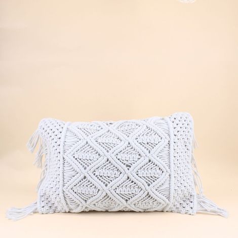 Coussin macramé en coton blanc 40x60cm (1/5)