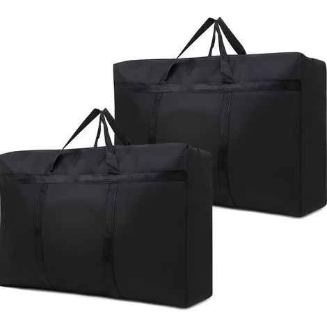 Lot de 2 grands sacs de rangement avec fermeture éclair, sacs de déménagement, sacs de rangement sous le lit, sacs de rangement imperméables pour déménagement, couette, couvertures, oreillers (1/5)