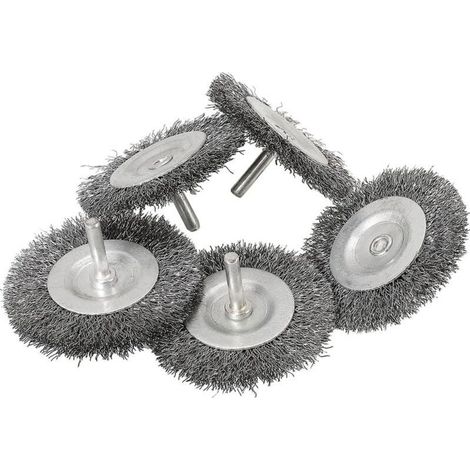 Lot de 5 brosses à disques fines en fil d'acier Ø 75 mm pour métal et pierre, brosse métallique pour perceuse avec tige de 6 mm, pour dérouiller, décaper, raper et nettoyer (1/4)