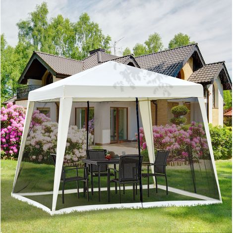 Gartenpavillon aus Stahl und Polyester, cremeweiß, 300x300x245 cm, mit Moskitonetzen und wasserabweisendem Dach (1/5)