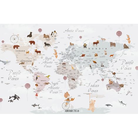 Papier peint panoramique Enfants - Carte du Monde - 130 cm x 85 cm (1/2)